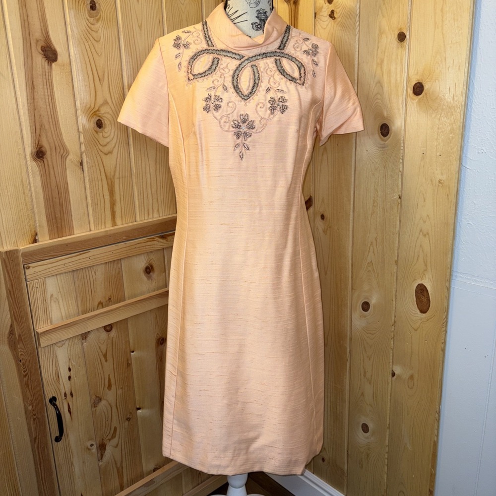 Easter Vintage Sylvia Ann Women Midi Dress‎ Peach Wedding Shower Party Medium